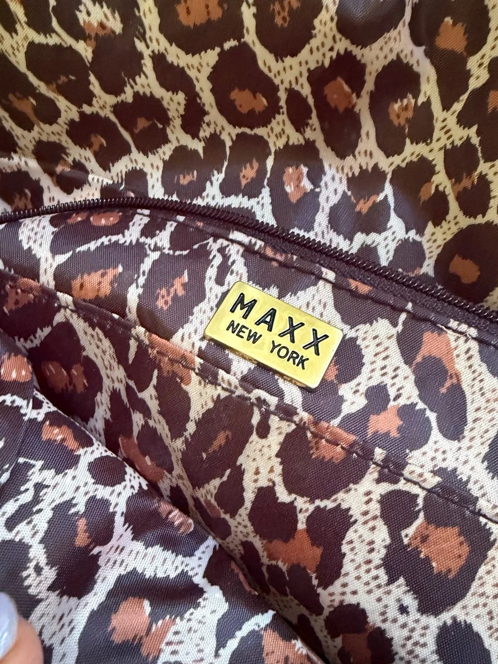 Maxx New York Brown Croc Embossed Hobo Purse Animal Print Lining Shoulder Bag